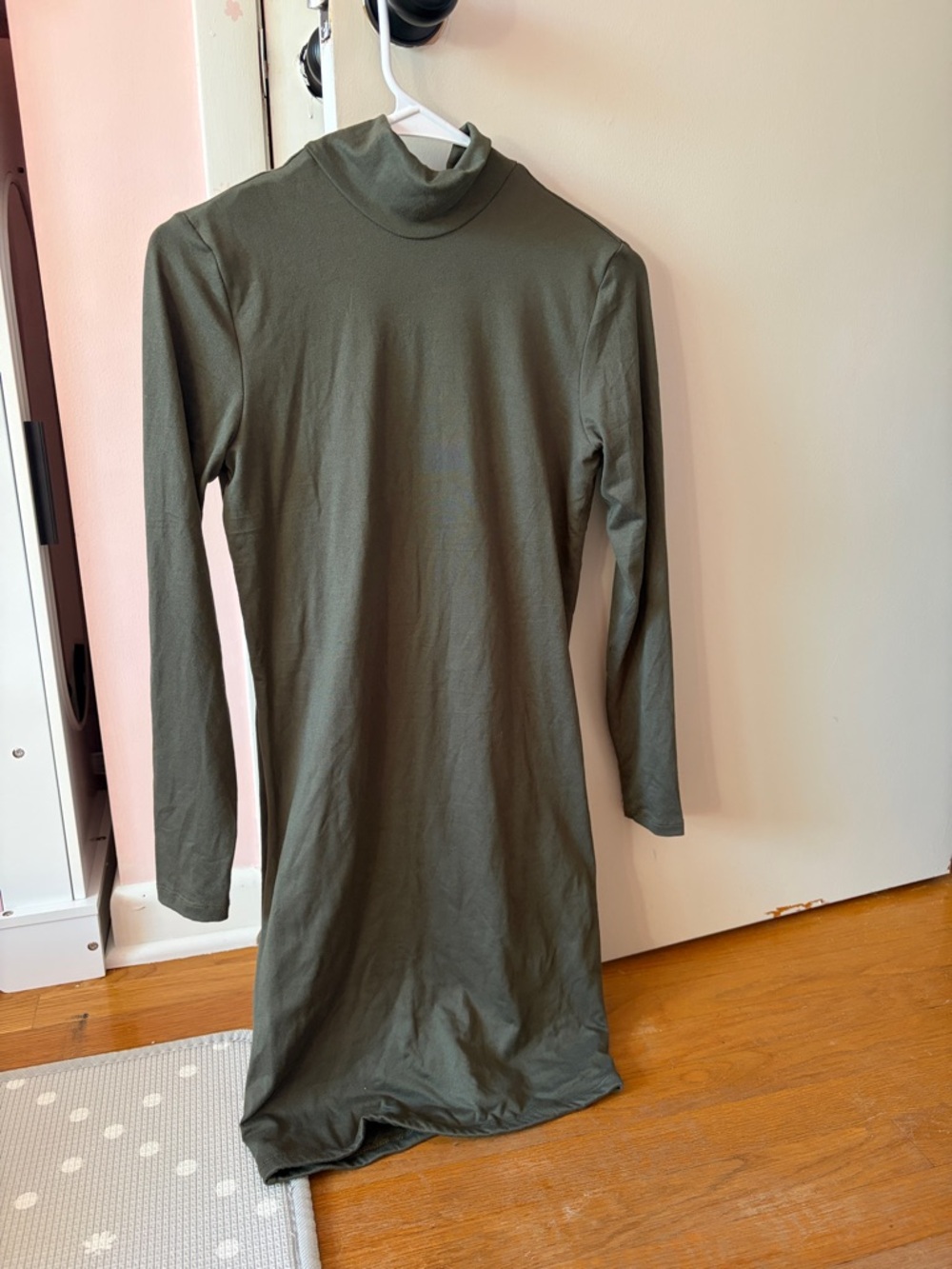 Olive Green Long Sleeve Turtleneck bump friendly Dress